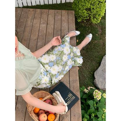 Floral Green Straight Elegant Embroidery Skirt