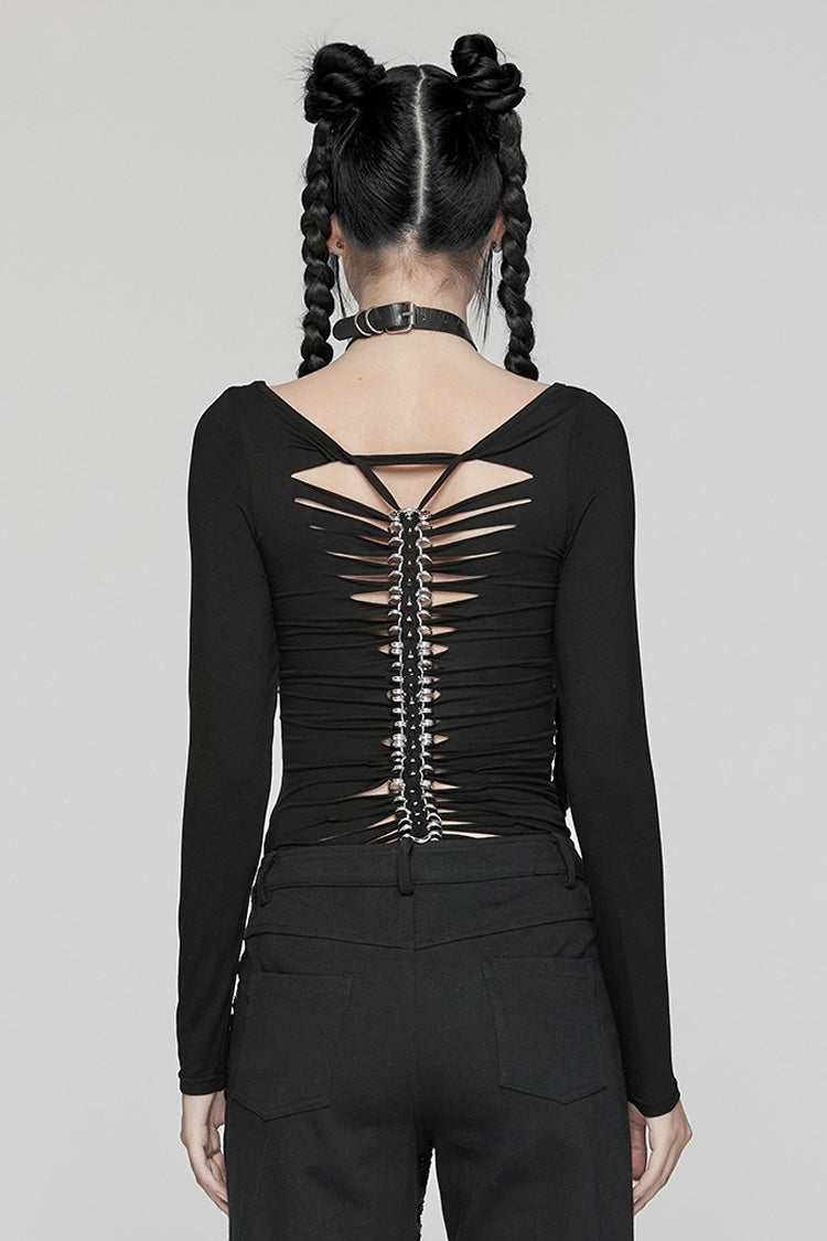 Dark Skeleton-Print Long-Sleeve Top for Women