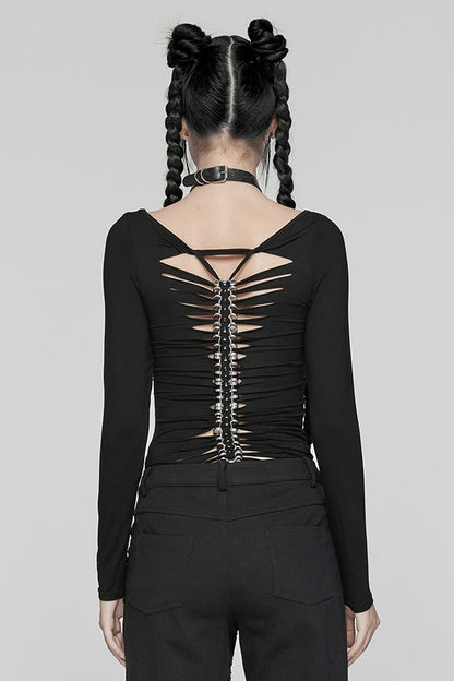 Dark Skeleton-Print Long-Sleeve Top for Women