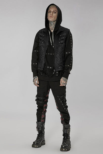 Apocalyptic Skull-Zip Twill Vest with Stand Collar