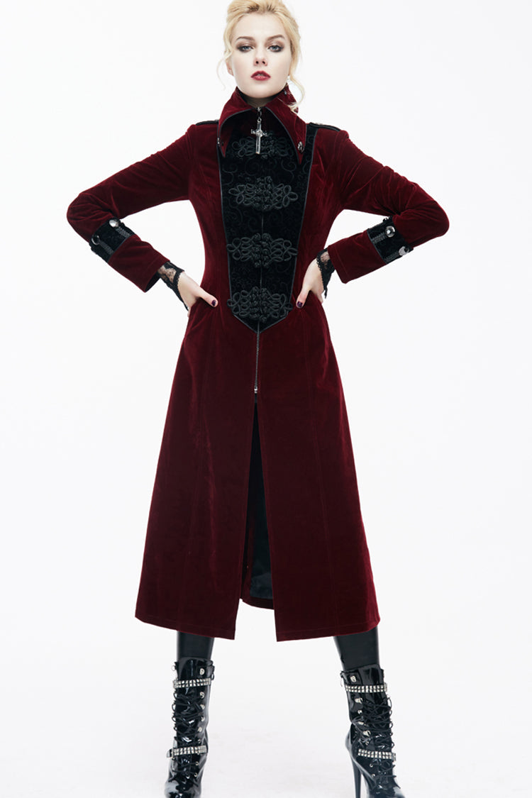 Crimson Retro High-Neck Gothic Jacket with Stand Collar