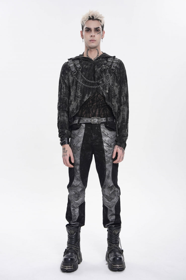 Ebony Long-Sleeve Hooded Sheer Ripped Faux Two-Piece Zip Eyelet Punk Tee