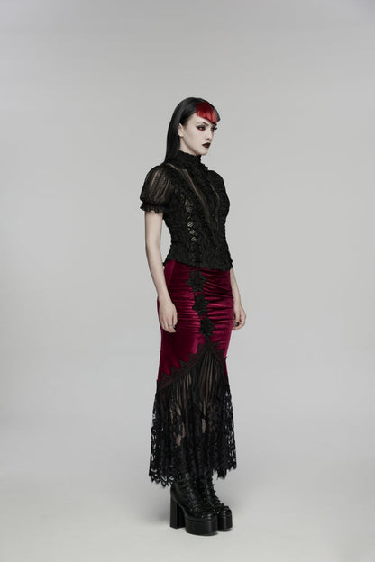 Ruffled Cut-Out Lace Gothic Blouse for Women