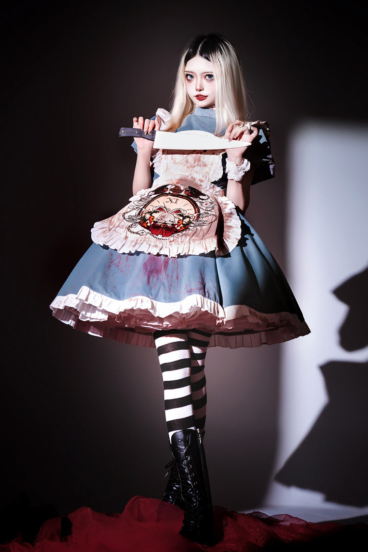 Azure Dark Fairy Tale Alice Long Sleeve Ruffle Gothic Lolita Gown