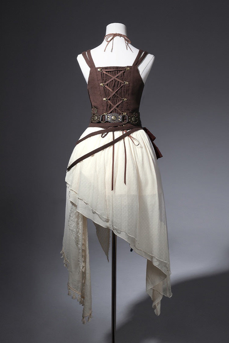 Dune Shadow Seeker Irregular Vintage Lolita Skirt Set - Embroidered Ruffled