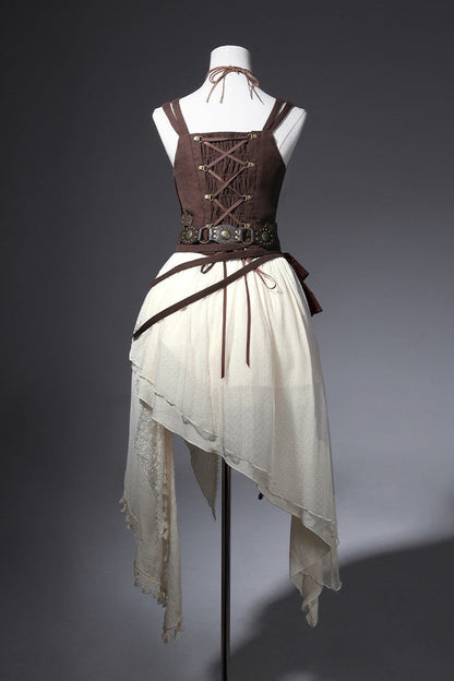 Dune Shadow Seeker Irregular Vintage Lolita Skirt Set - Embroidered Ruffled