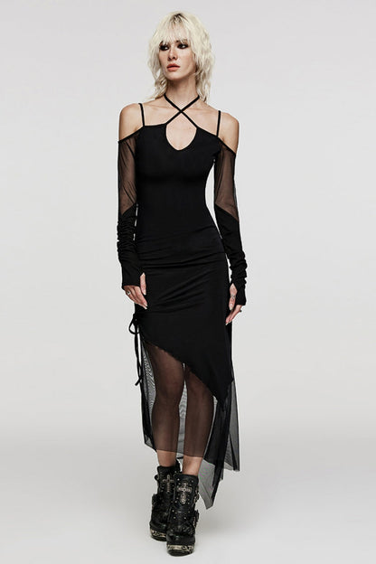 Sheer Mesh Gothic Dress with Skull Stitching