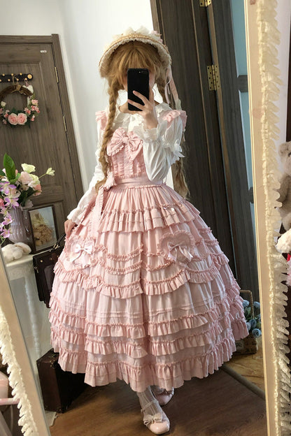Blush Multi-Layered Ruffle Bow Sweet JSK - Heart In Love