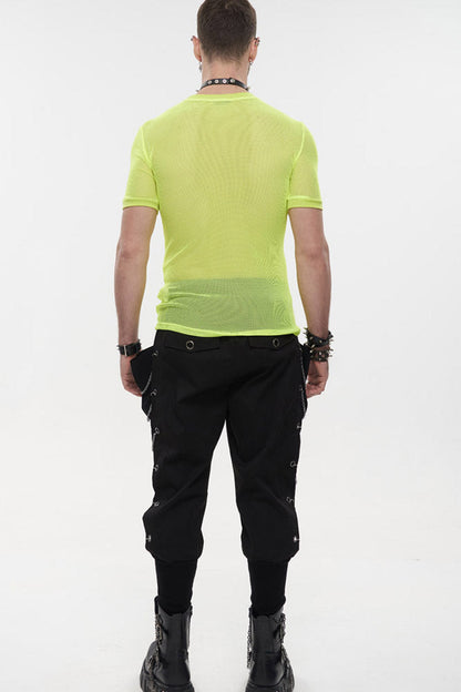 Gothic Crew Neck Diamond Mesh Stretch Short Sleeve Men's Tee