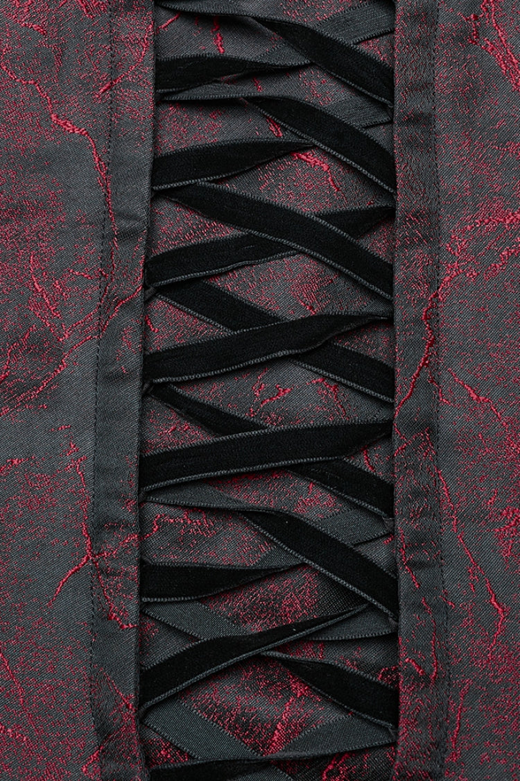 Crimson & Obsidian Short Puff Sleeves Lace-Up Gothic Dress