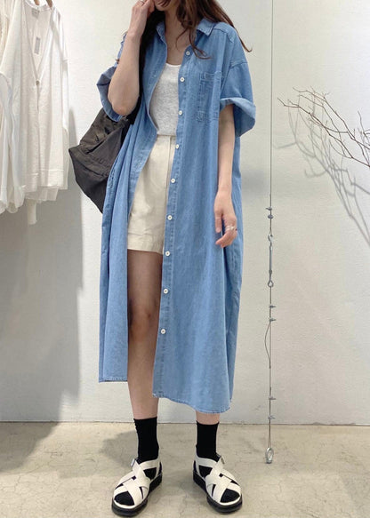 Boho Blue Holiday Denim Dress Oversized Summer