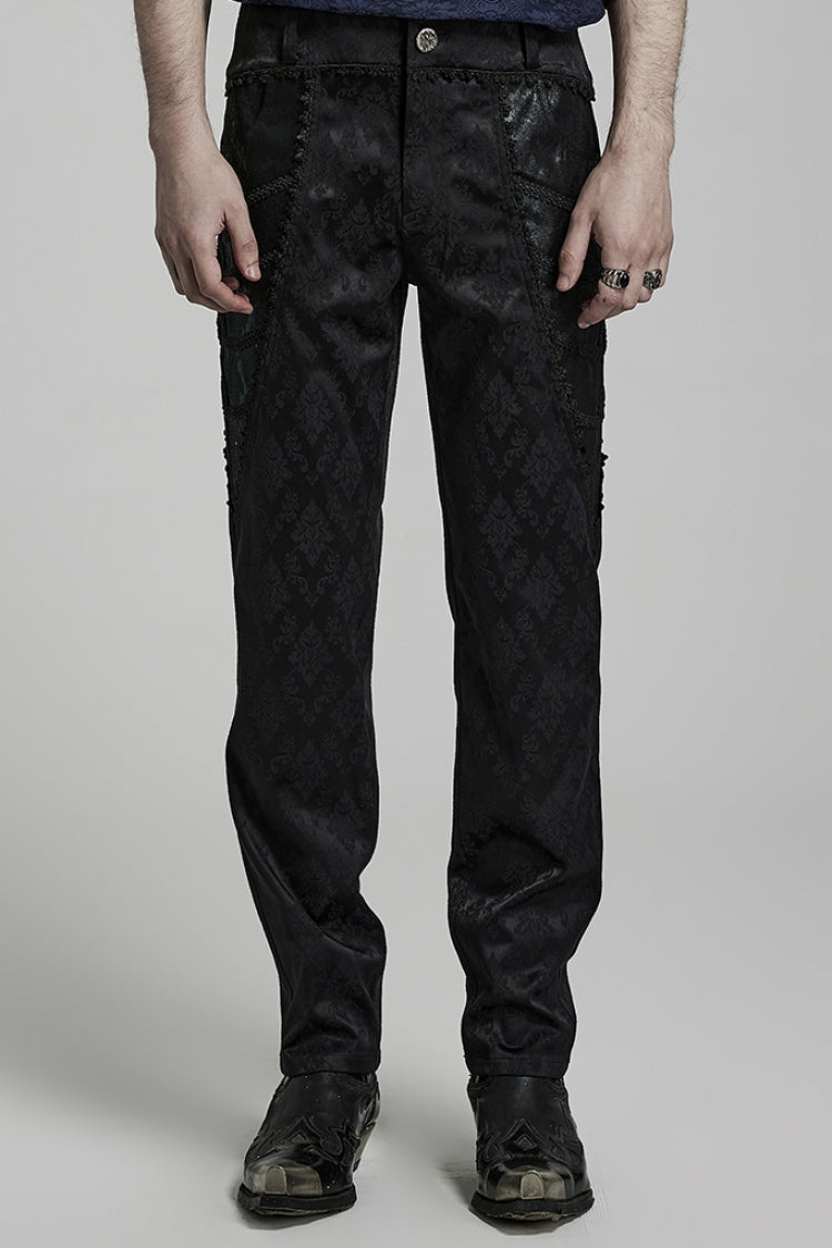 Gothic Pants for Men with Black Jacquard 3D Print and Lace Detailing