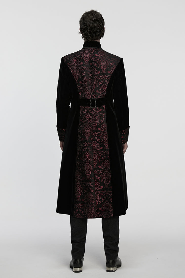 Crimson & Obsidian Stand Collar Long Sleeves Floral Jacquard Double-Breasted Zipper Gothic Coat