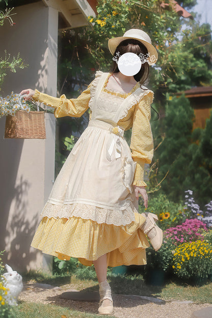 Long Sleeve Floral Ruffle Lace-Up Elegant Lolita Dress