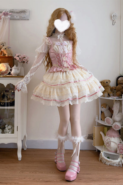 Blush Double-Layered Bow Lace Ballerina Skirt Set - Girl Love