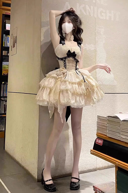 Layered Ballet Bow Accent Sweet Lolita JSK Dress