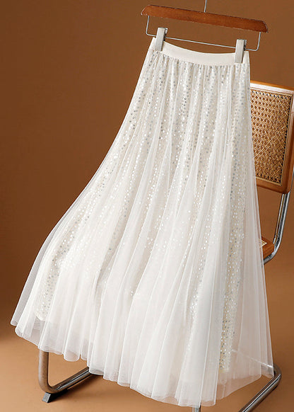 Loose Coffee Sequins Elastic Waist Tulle Skirt Spring RV002