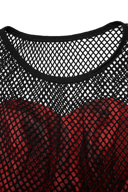 Crimson & Obsidian Sleeveless Multi-Layer Stitching Mesh Elegant Lolita Dress