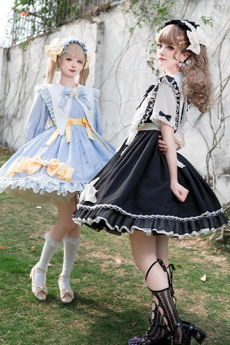 Sweet Lolita Ruffle Lace Stitch Dress with Bow