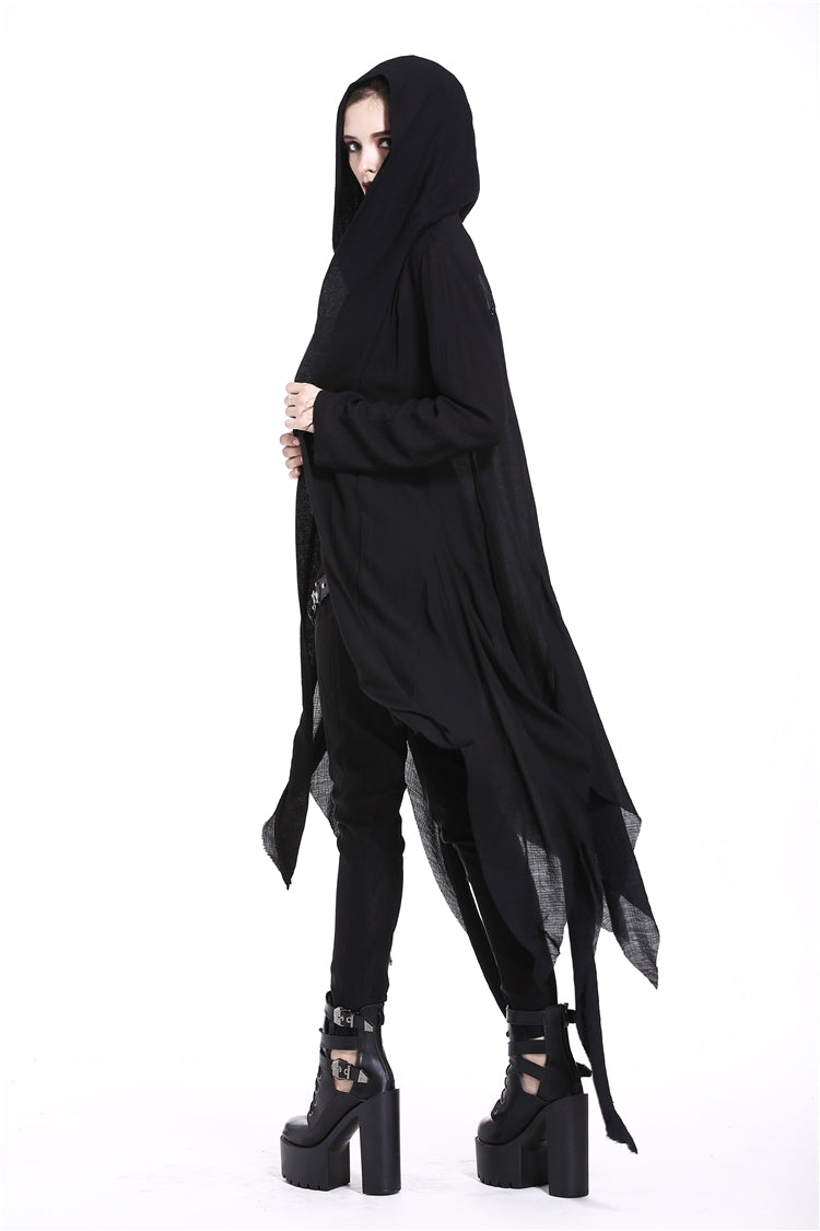 Ebony Long-Sleeve Grunge Vintage Hooded Gothic Coat