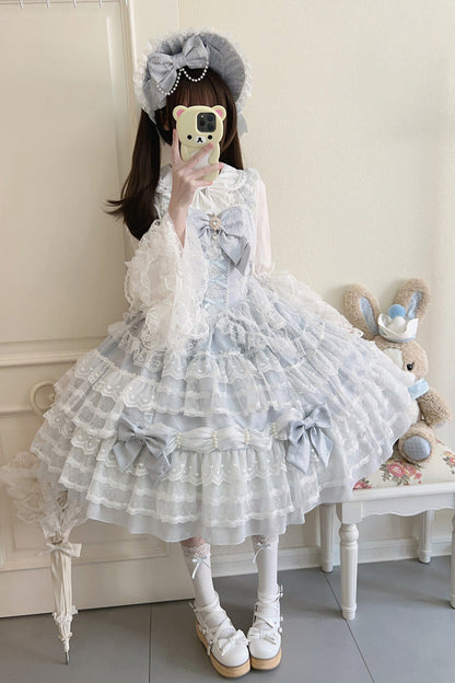 Azure Dream Prologue Doll Multi-Tiered Bowknot Lace Sweet Princess Lolita Gown