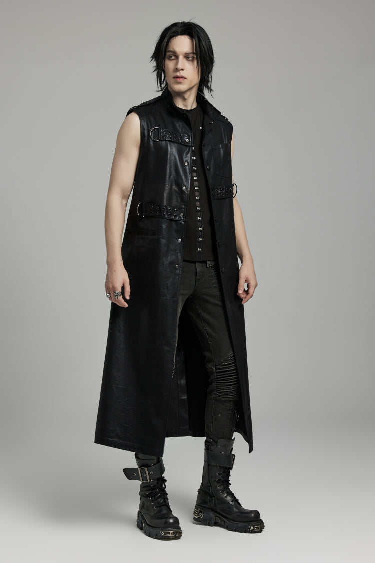 Faux Leather Punk Long Vest for Men