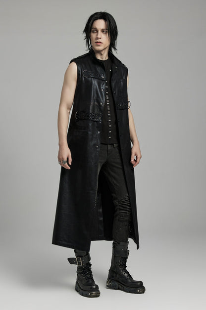 Faux Leather Punk Long Vest for Men