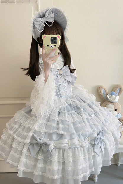 Azure Dream Prologue Doll Multi-Tiered Bowknot Lace Sweet Princess Lolita Gown