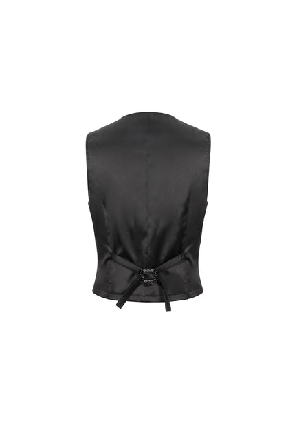 Crimson Slim Retro Gothic Vest with Jacquard and Metal Chain