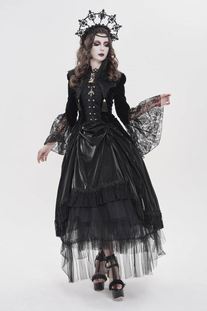 Ebony Flared-Sleeve Embroidered Lace Fitted Zip Gothic Batwing Jacket