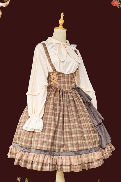 Morning Tune High Waist Asymmetric Ruffle Print Lolita Strap Dress