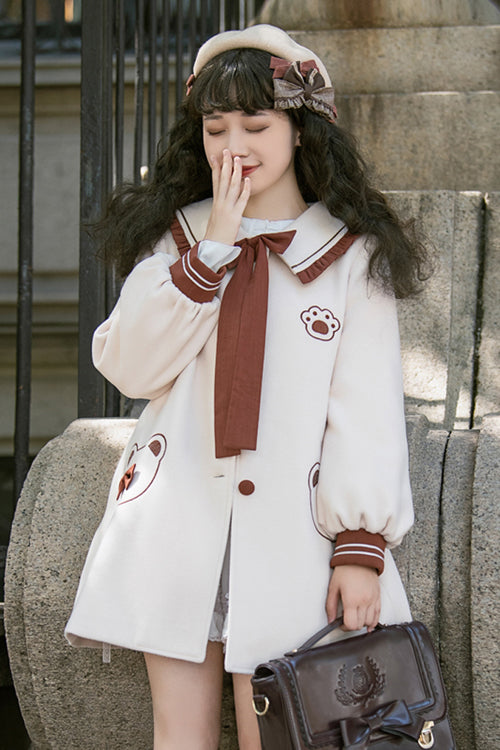 Sweet Lolita Wool Coat with Square Collar, Single-Breasted & Long Sleeves