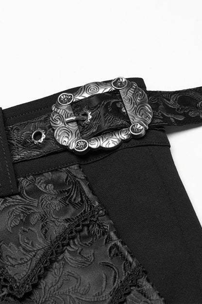 Punk Pants for Men with Black Jacquard and Buckle Accents