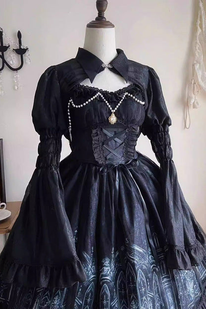 Nocturnal Church Print Ruffle JSK Gothic Dress