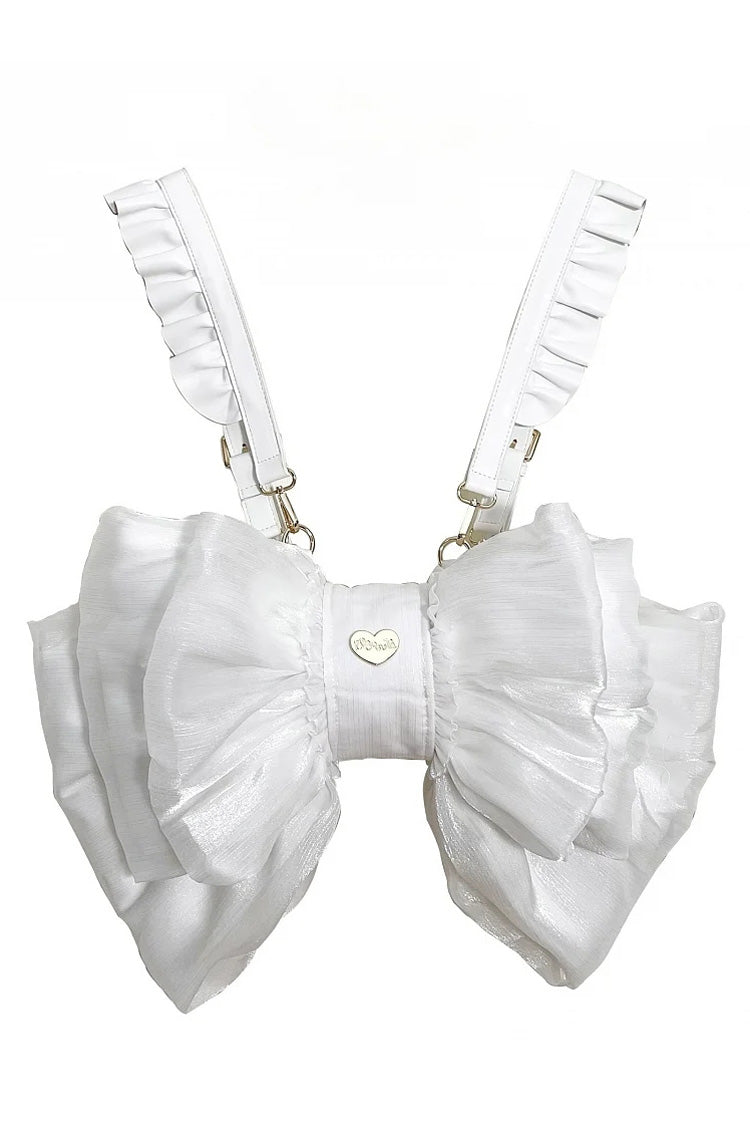 Ivory Large Bow Metal Heart Nameplate Lolita Backpack