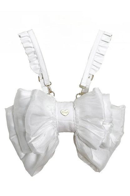 Ivory Large Bow Metal Heart Nameplate Lolita Backpack