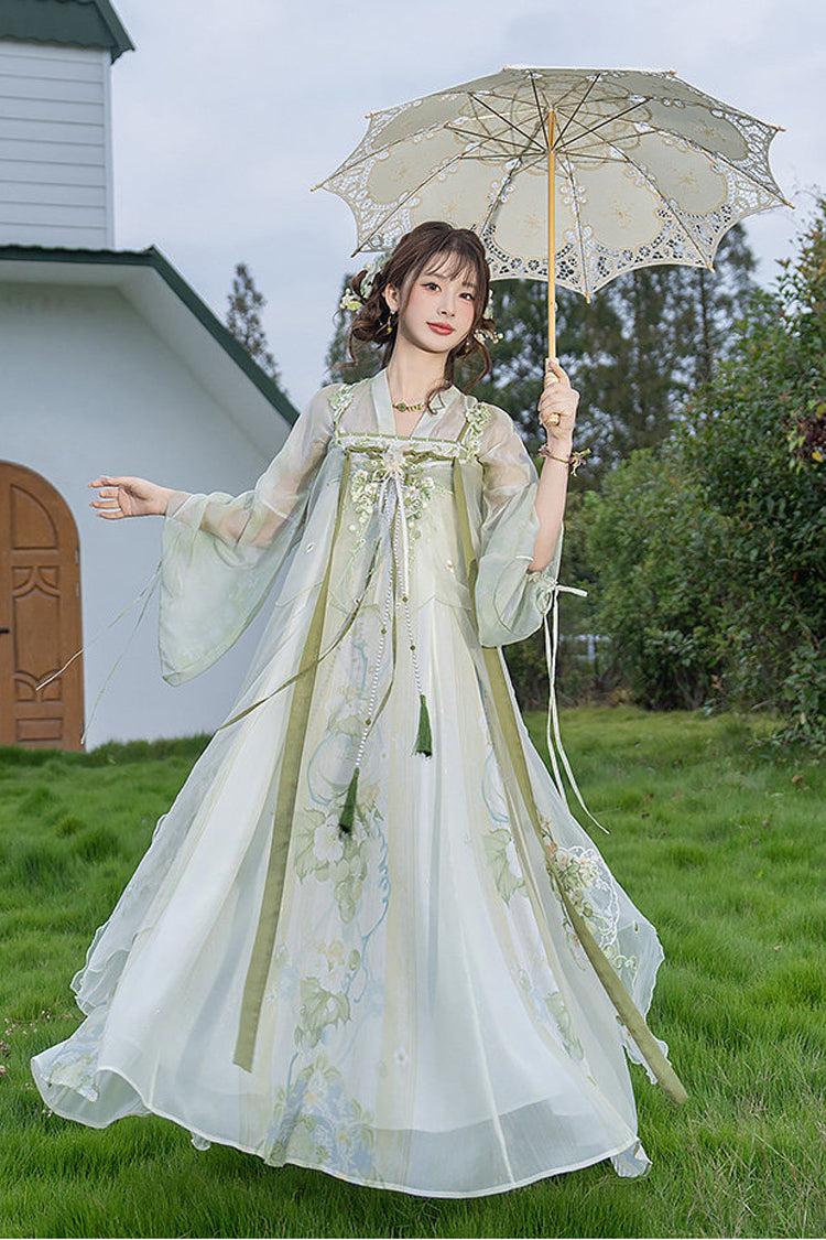 Emerald Jade Grapes High-Waist Embroidered Hanfu Dress Set