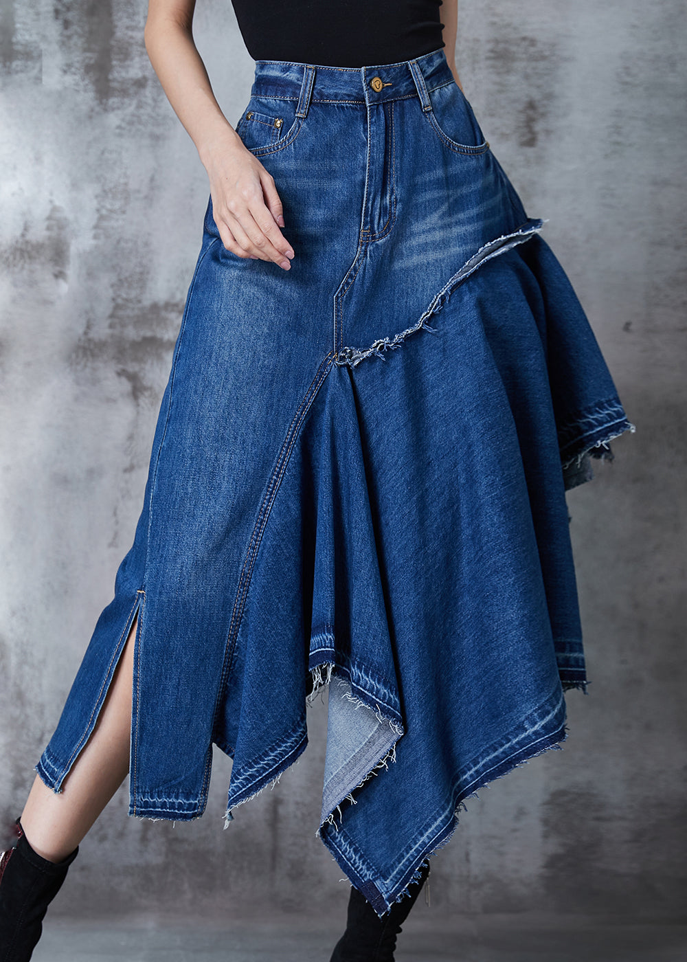 Modern Blue Asymmetrical Exra Large Hem Denim Skirt Summer QA1009