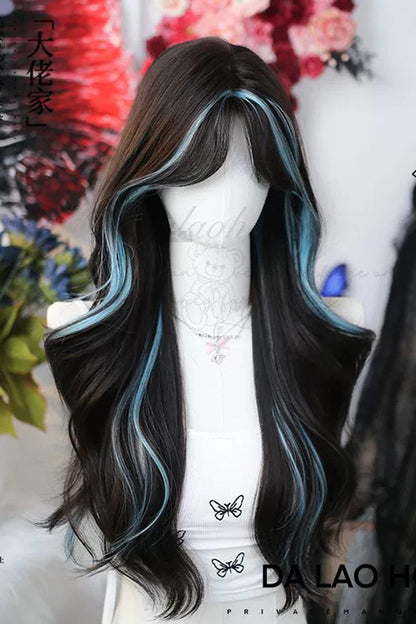 Pick Dye Sweet Long Curly Lolita Wig - Brown Blue