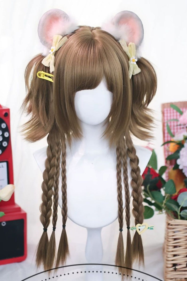 Brown Milk Tea Twin Ponytails Lolita Wig Set