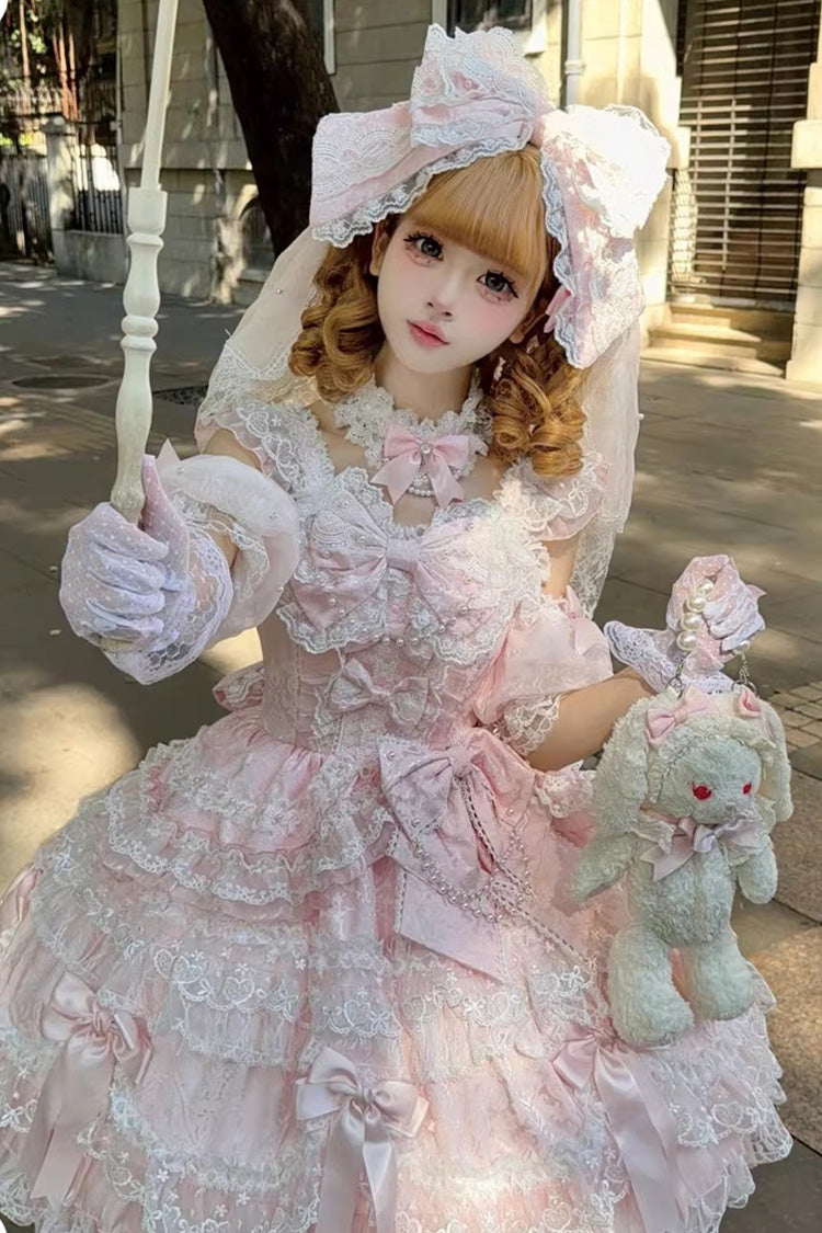 Blush Sleeveless Ruffled Pearl Lace Princess JSK