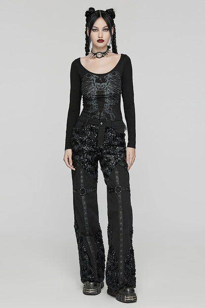 Dark Skeleton-Print Long-Sleeve Top for Women