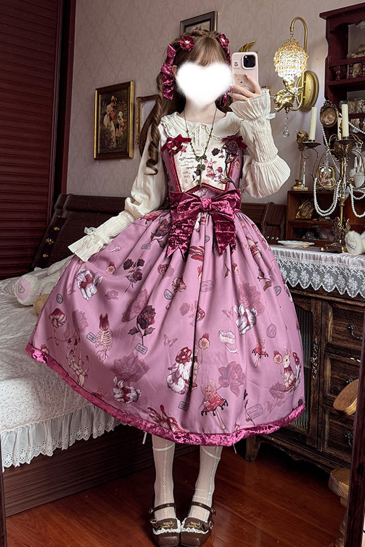 Crimson Sleeveless Sweet Lolita JSK with Rabbit and Sunflower Print