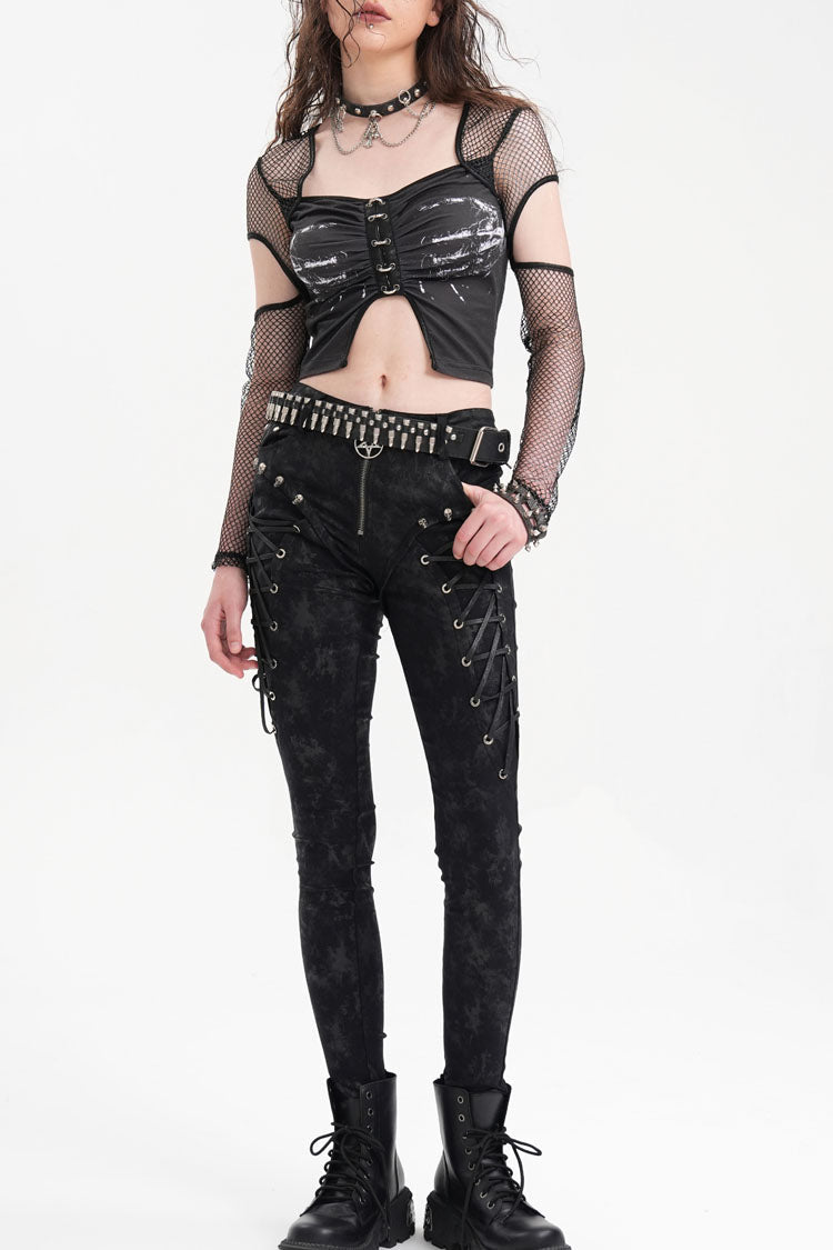 Punk Lace-Up Trousers with Skull Rivets