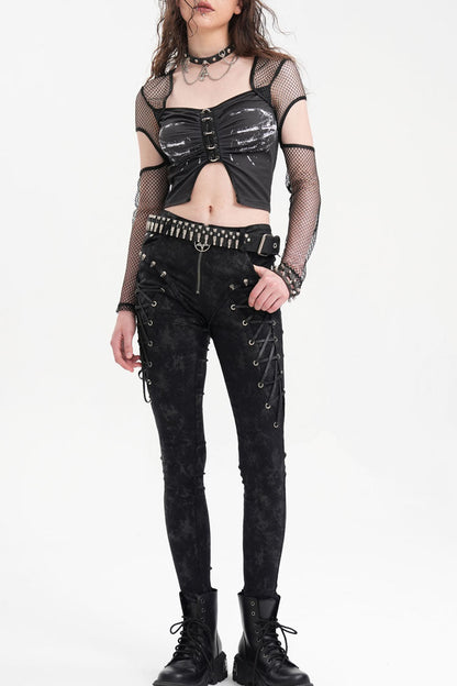 Punk Lace-Up Trousers with Skull Rivets
