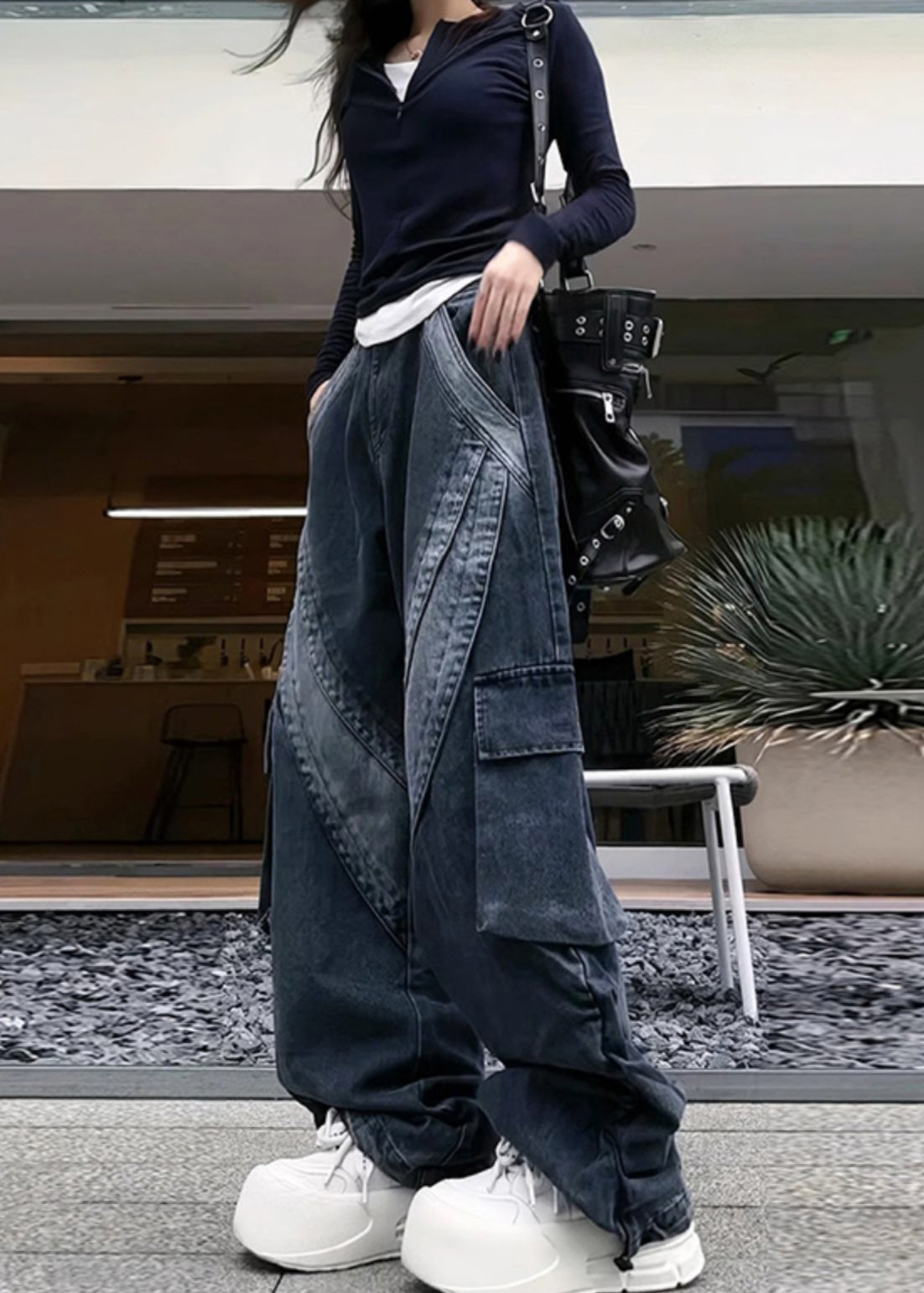 With Pants Black Denim Classy Spring Pockets Oversized