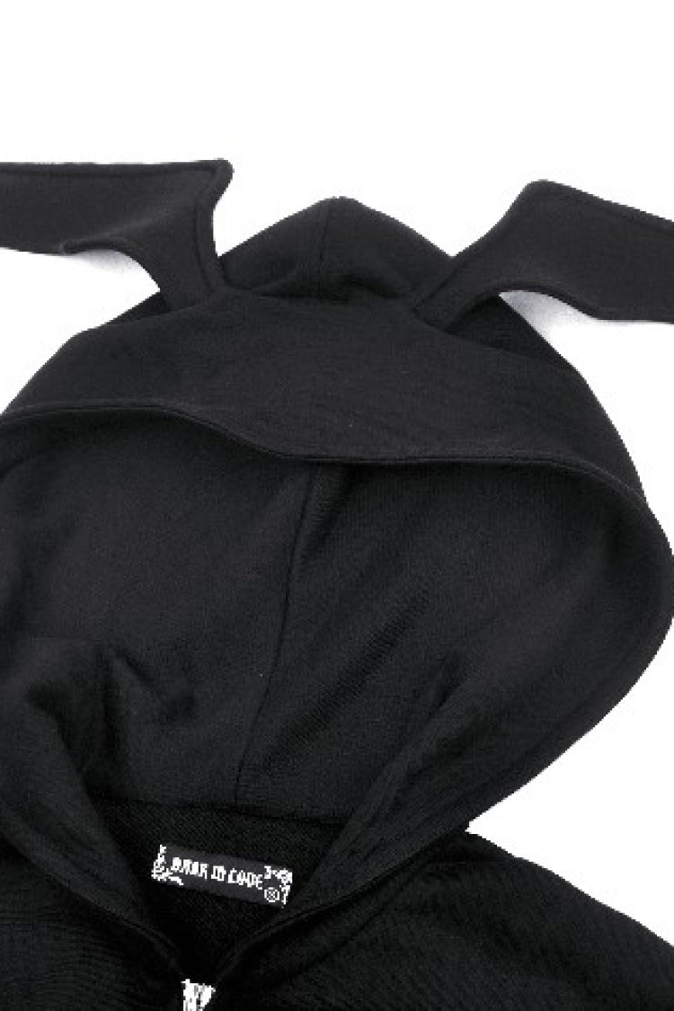 Ebony Long-Sleeve Zip-Up Gothic Batwing Hoodie