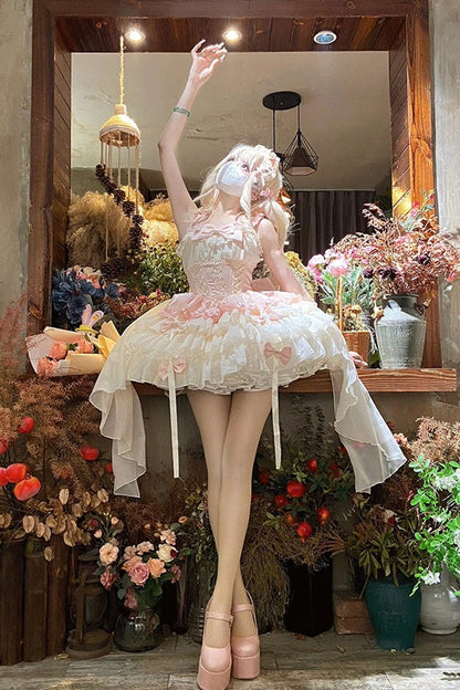 Blush Sleeveless Ruffled Bow Lace Ballet JSK with Layers