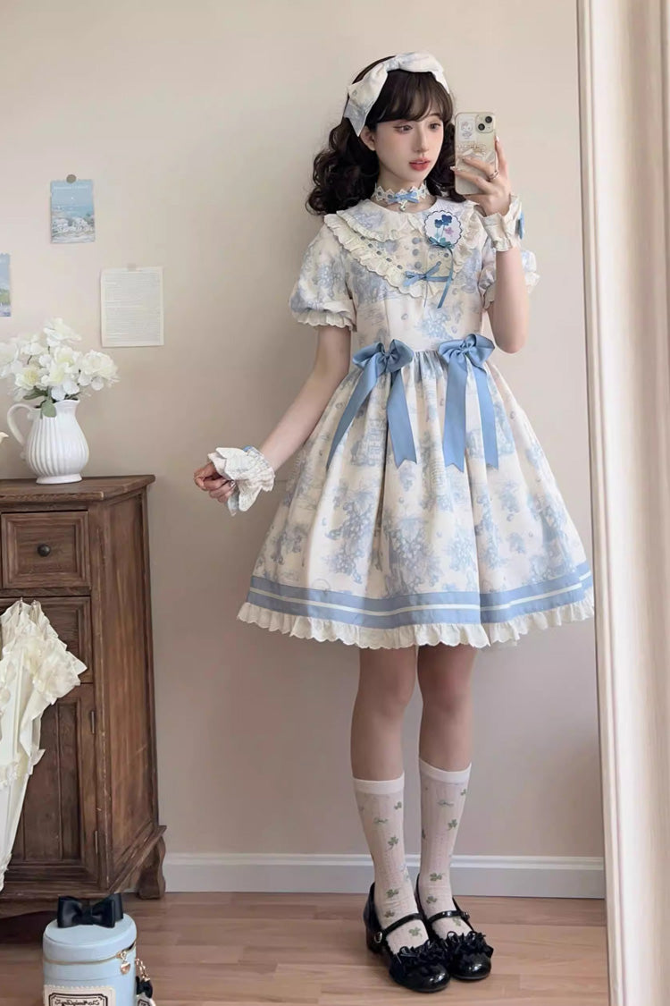 Grape Moon Almanac Short Sleeve Ruffle Bow Sweet Dress