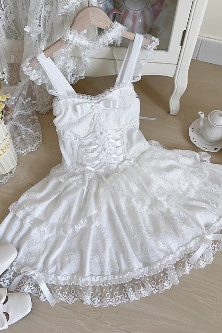 Emerald Leiffu Sleeveless Ruffle Bow Lace-Up Ballet JSK Dress